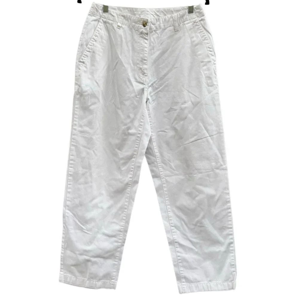 L.L. Bean Women's White Chino Straight Leg Pants 100% Cotton Size 8